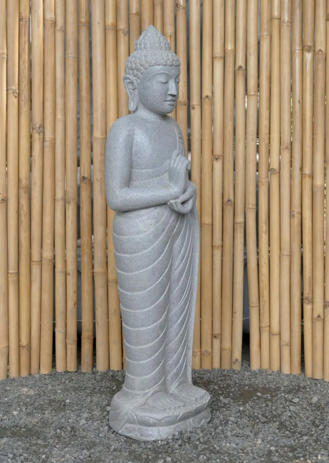  Product image 3 of the product “Standing Buddha made of Riverstone in Dharmachakra position - gesture of wheel of the teaching of Dharma. About 126cm height ”